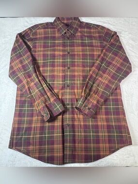 Orvis Signature Collection Men XL Plaid Long Sleeve Shirt in Burgundy